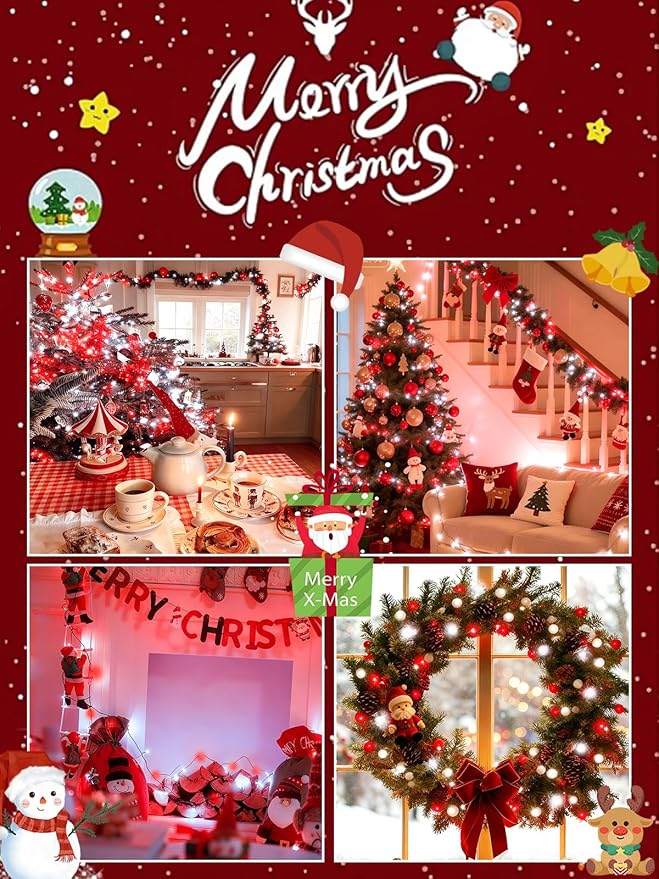 Voice Control Connectable 2PK 164FT 400LED Christmas String Lights Indoor Outdoor with Remote | Smart Twinkle Fairy String Lights 12 Modes & Timer for Xmas Tree Decor (Red & White)