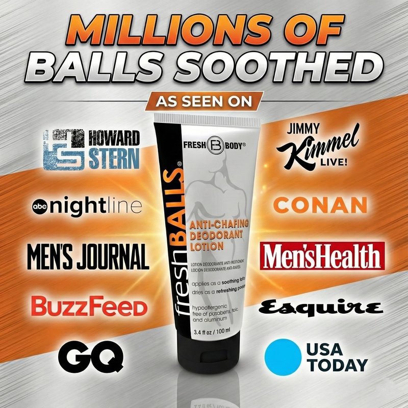 FRESH BALLS Lotion Anti-Chafing Cream Ball Deodorant for Men - Men's Anti-Chafe Lotion to Powder & Hygiene for Groin Area - Aluminum-Free, Talc-Free, 3.4 oz