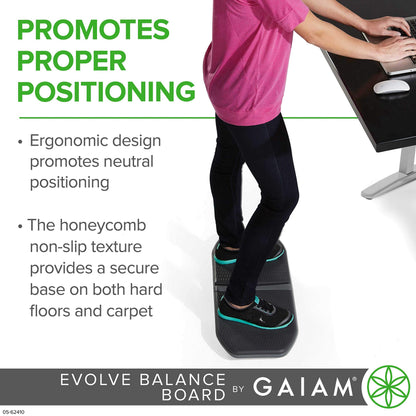 Gaiam Evolve Balance Board for Standing Desk - Anti-Fatigue Wobble Board for Home, Office, Physical Therapy & Exercise Equipment - Stability Rocker for Constant Movement, Increases Focus, Floor Mat Alternative