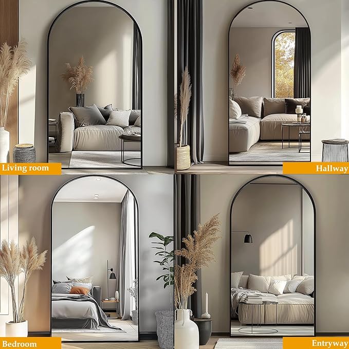 Arched Full Length Mirror, 71"x30" Free Standing Floor Mirror, Modern Full Body Mirrors with Stand, Wall Mirrors with Aluminum Alloy Frame for Bedroom,Living Room, Black