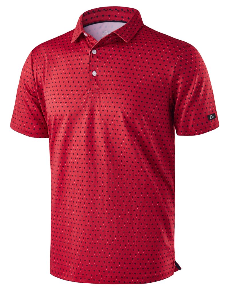 Obla Mens Golf Polo Shirts Short Sleeve Dry Fit Performance Moisture Wicking Casual Print Collared Golf Shirts for Men (Red Flower_L)