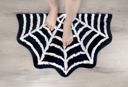 Spider Web Bath Mat - Halloween Rug Bathroom Decor Gothic Home Decor Witchy Horror Goth Room Rugs Gothic Bedroom Kitchen Whimsigoth Oddities and Curiosities Spooky Gifts Scary Decorations Spider Webs