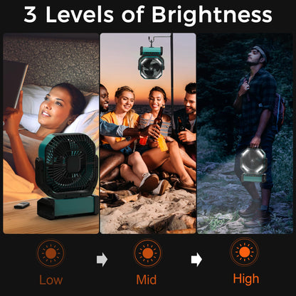 Camping Fan with Light - 20000mAh Rechargeable Battery Fan, 112Hrs Max Run Time, 8 Speeds, Digital Display, Timer, Auto Oscillation, 270° Pivot & Hook for Camping, Power Outage, Hurricane (Blue)