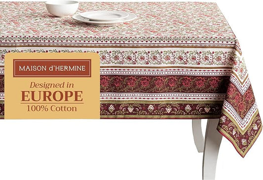 Maison d' Hermine Table Cloth Rectangle Table 100% Cotton 60 x 120 Inches Fall Tablecloth Reusable Everyday Use for Thanksgiving Christmas Decorations Dining Farmhouse Party (Reveillon Au Jardin)