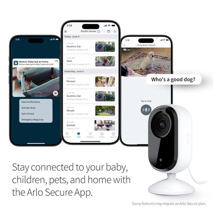 Arlo Essential Security Camera 2K | Indoor Only| 2nd Gen | Baby Monitor & Pet Camera | Wired Automated Privacy Shield, 2-Way Audio, Night Vision, Live Stream, Motion Alerts & Notifications White,1 Cam