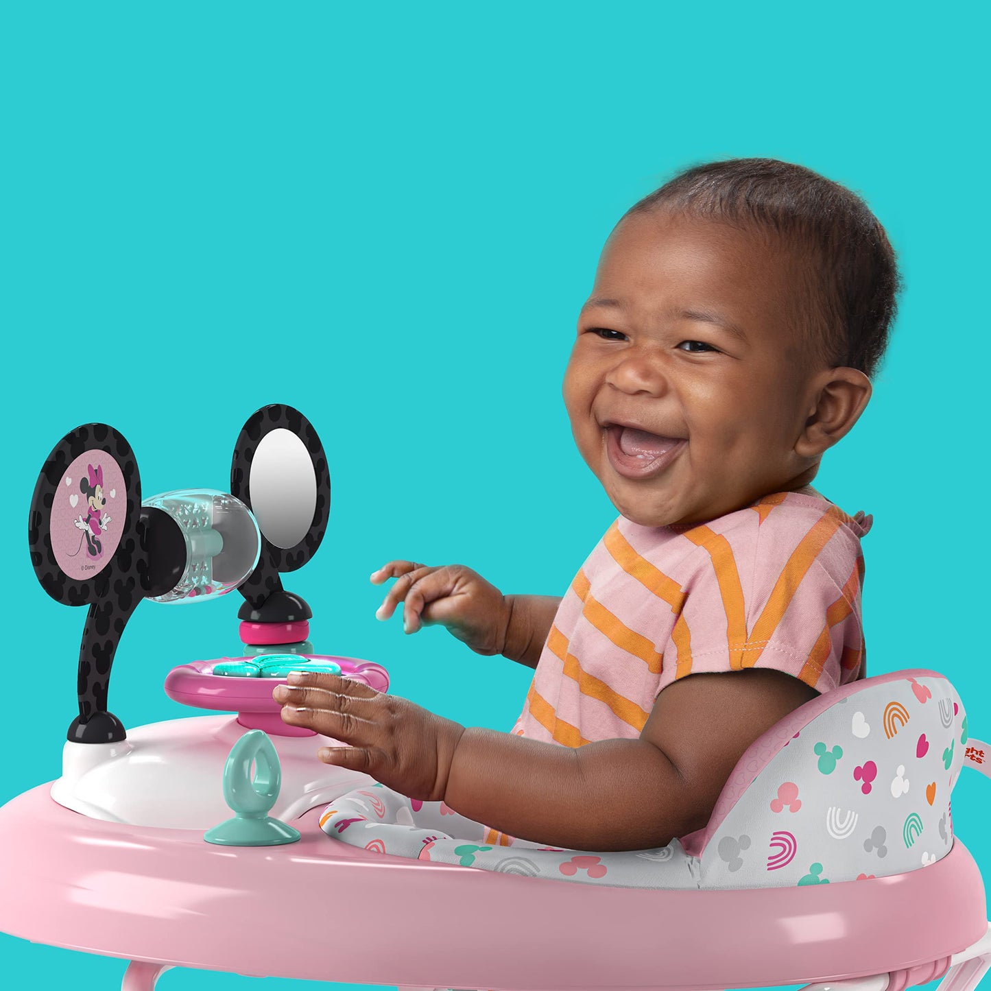 Bright Starts, Disney Baby, Minnie Mouse Forever Besties 2-in-1 Activity Walker with Removable Toy Station with Lights, Songs & Sounds, Adjustable Height, Foldable, Easy to Clean, Pink, Age 6 months+