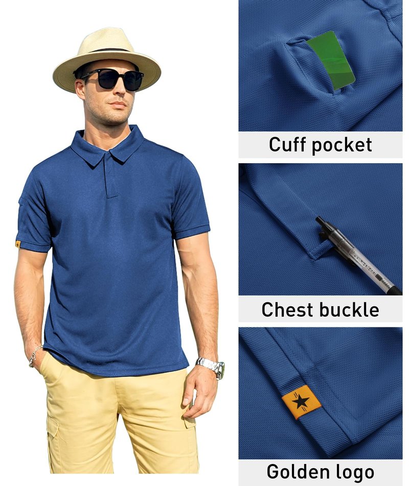 ZITY Mens Polo Shirt Short Sleeve Sports Tactical T-Shirt Athletic Golf Polos Daily Casual Stylish Collared Shirts for Men Blue Large