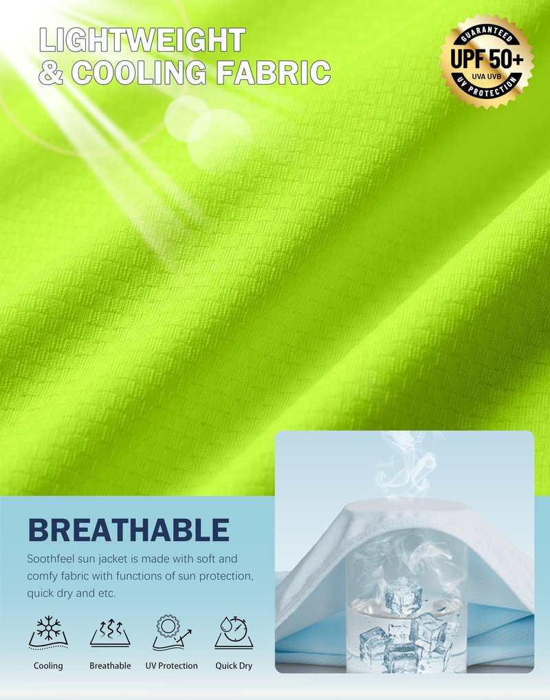 Soothfeel Women's UPF 50+ Sun Protection Hoodie Jacket Lightweight Long Sleeve Sun Shirt for Women with Pocket Hiking Outdoor(Fluorescent Green, X-Large)
