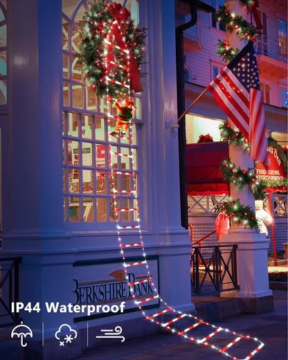 Toodour LED Christmas Lights - 10ft Christmas Decorative Ladder Lights with Santa Claus, Xmas Decorations Light for Indoor Outdoor, Window, Garden, Home, Wall, Xmas Tree Decor - White & Red
