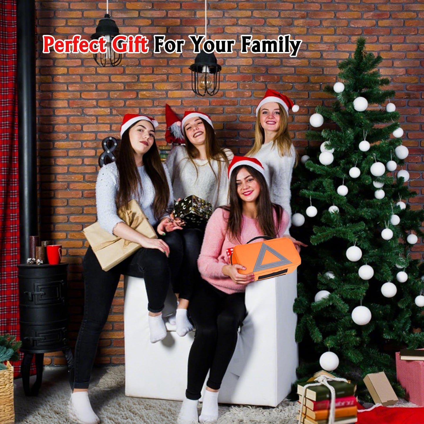 Car Safety Kit, NOONE Multifunctional Roadside Assistance Emergency Kits - First Aid Kit, Jumper Cables, LED Warning Light, Orange Strong Bag, Tools