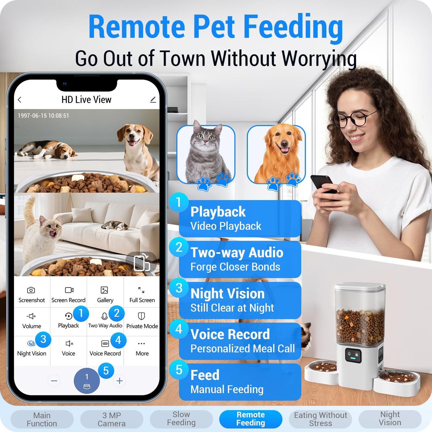 Frienhund Automatic Cat Feeder with Two HD Camera for 2 Cats: 7L Large Automatic Dog Feeder with Night Vision, 5G WiFi Auto Cat Food Dispenser for Multiple Pet, Detachable for Easy Cleaning - 29 Cup