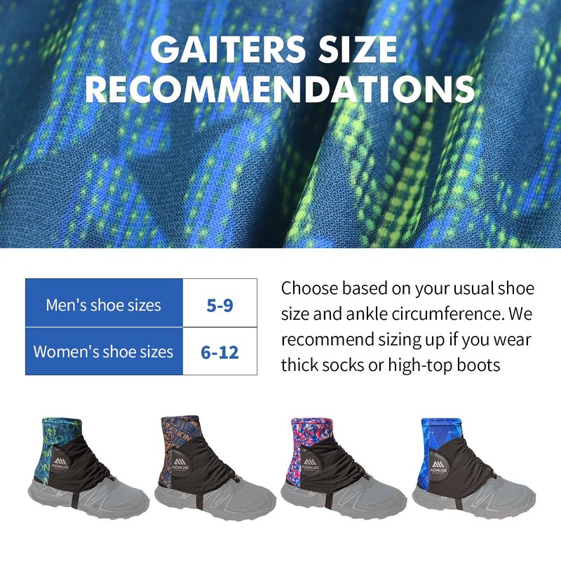 AONIJIE Ankle Gaiters for Hiking Boots, Leg Gaiters for Trail Running, Mountain Climbing | Shoe Boot Guard Gators for Men & Women