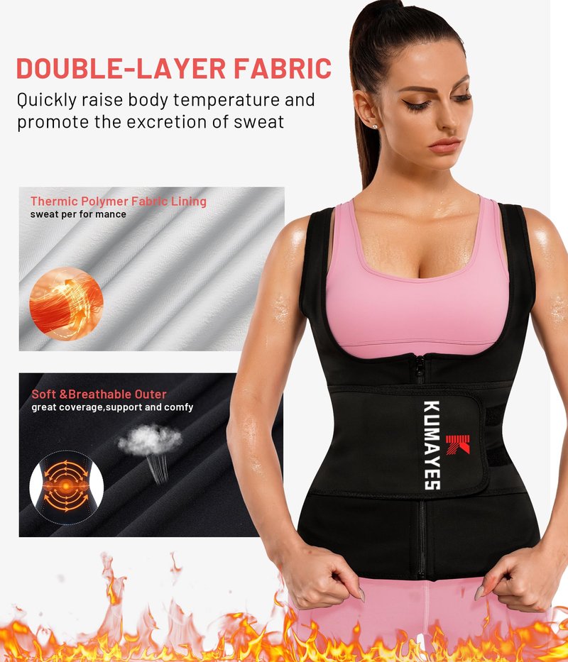 KUMAYES Womens Waist Trainer Corset Sauna Sweat Suit for Women Trimmer Workout Belt Corset Vest Body Shaper Shirt Band Black