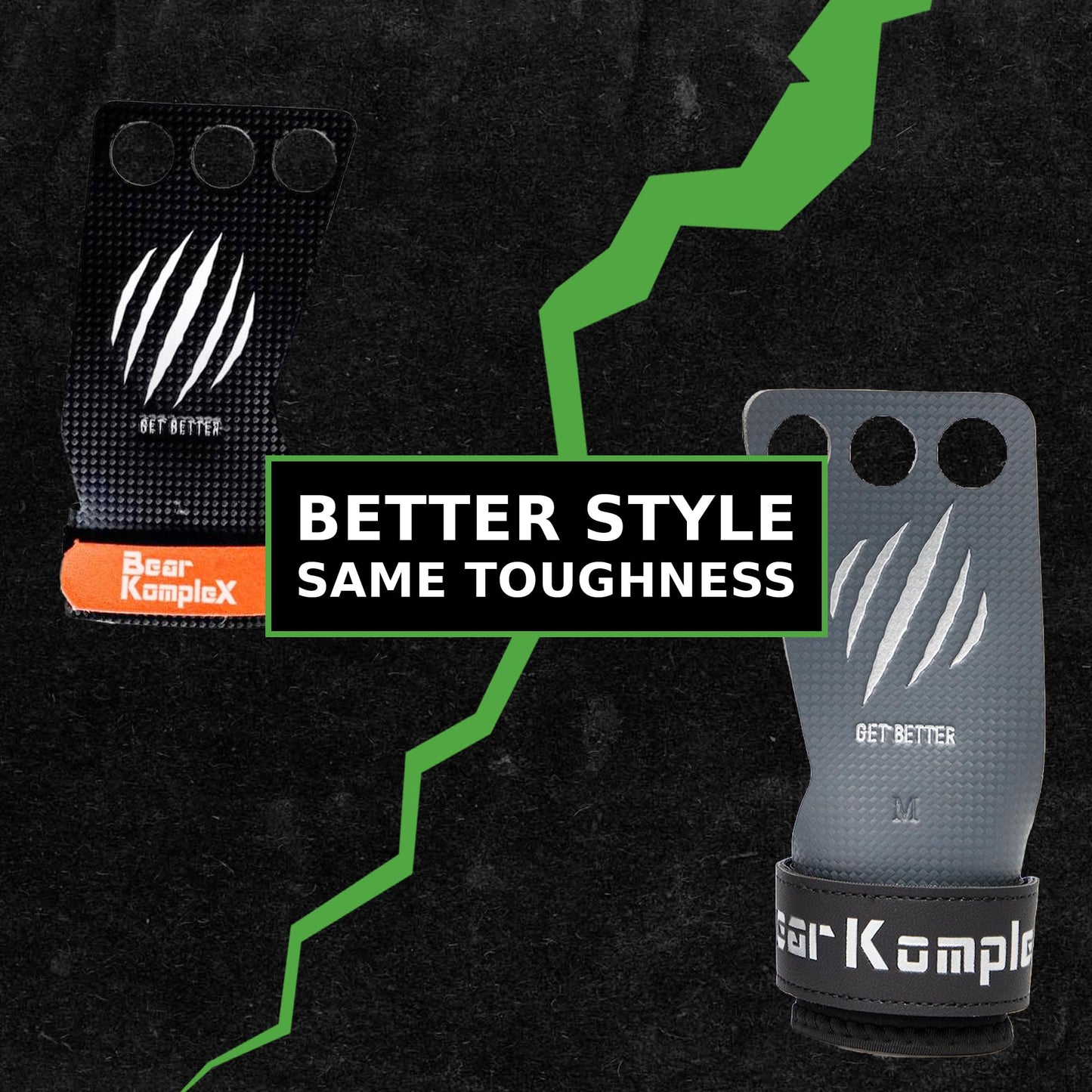 Bear KompleX 3 Hole Carbon Hand Grips for Weight Lifting, Cross Training and Gymnastics, Durable Workout Grips with Wrist Wraps, Comfortable Lifting Straps & Workout for Gymnastic Bars