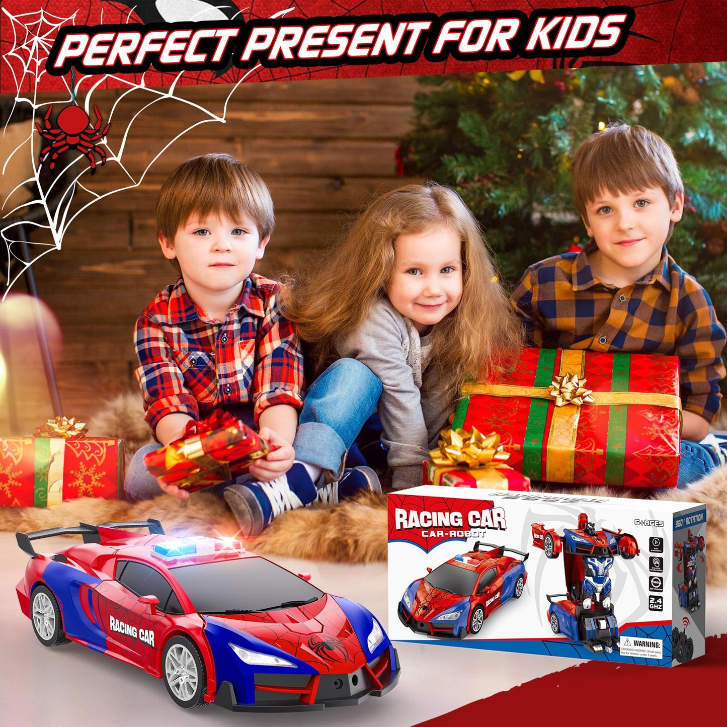 CEGOUFUN Remote Control Car for Boys 4-7, Rc Cars for Boys Age 8-12, One Button Transformation to Robot with Flashing Light 2.4Ghz Transforming Robot Car 1:18 Scale for Kids with 360 Degree Rotation