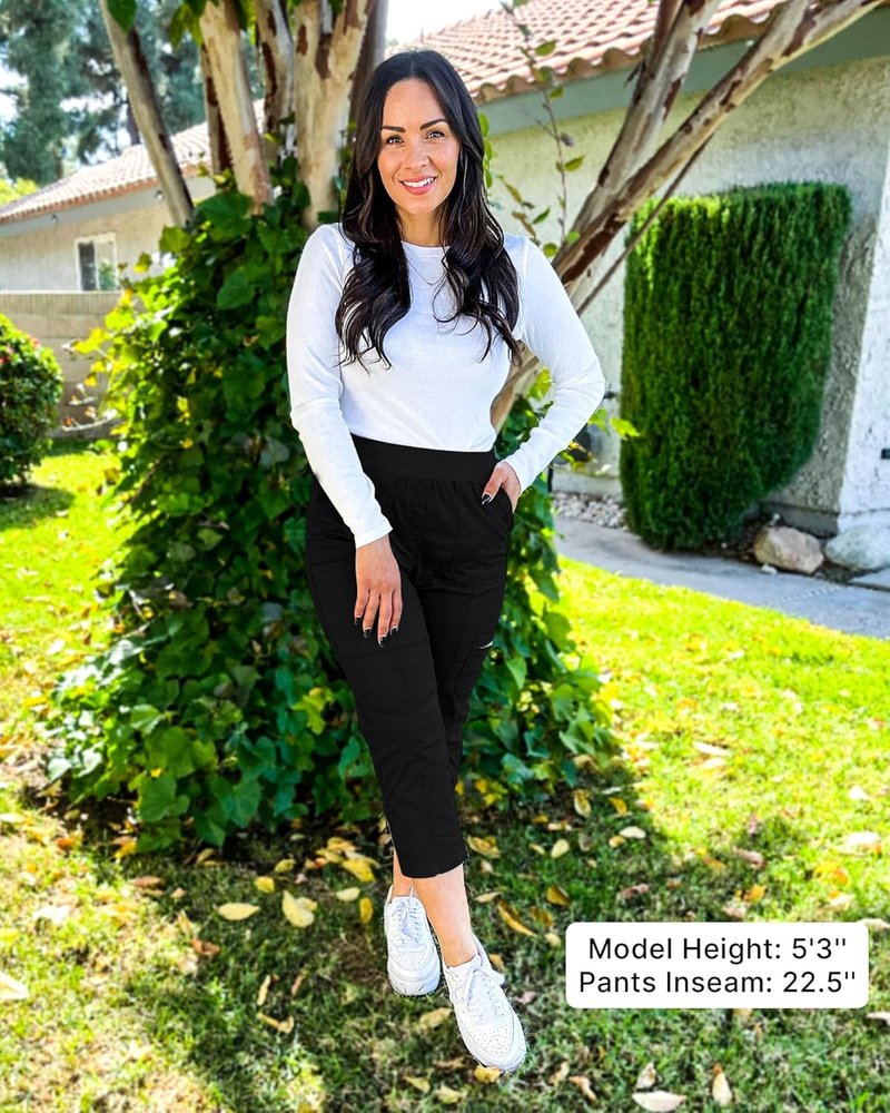 Capri Cargo Pants for Women - High Waisted Stretch Twill with Pockets | Comfortable Fit