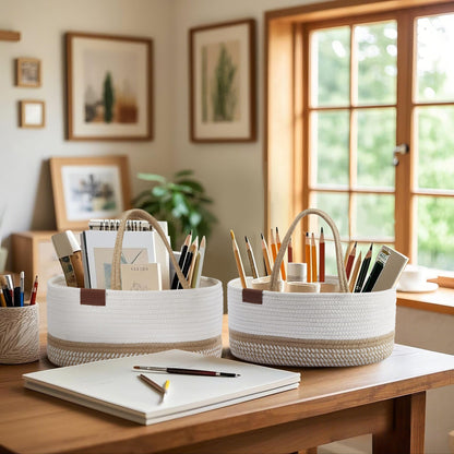 DECOMOMO Baby Caddy Organizer, Diaper Caddy Basket, Baby Baskets for Baby Shower (Spiral Beige & White, Large)