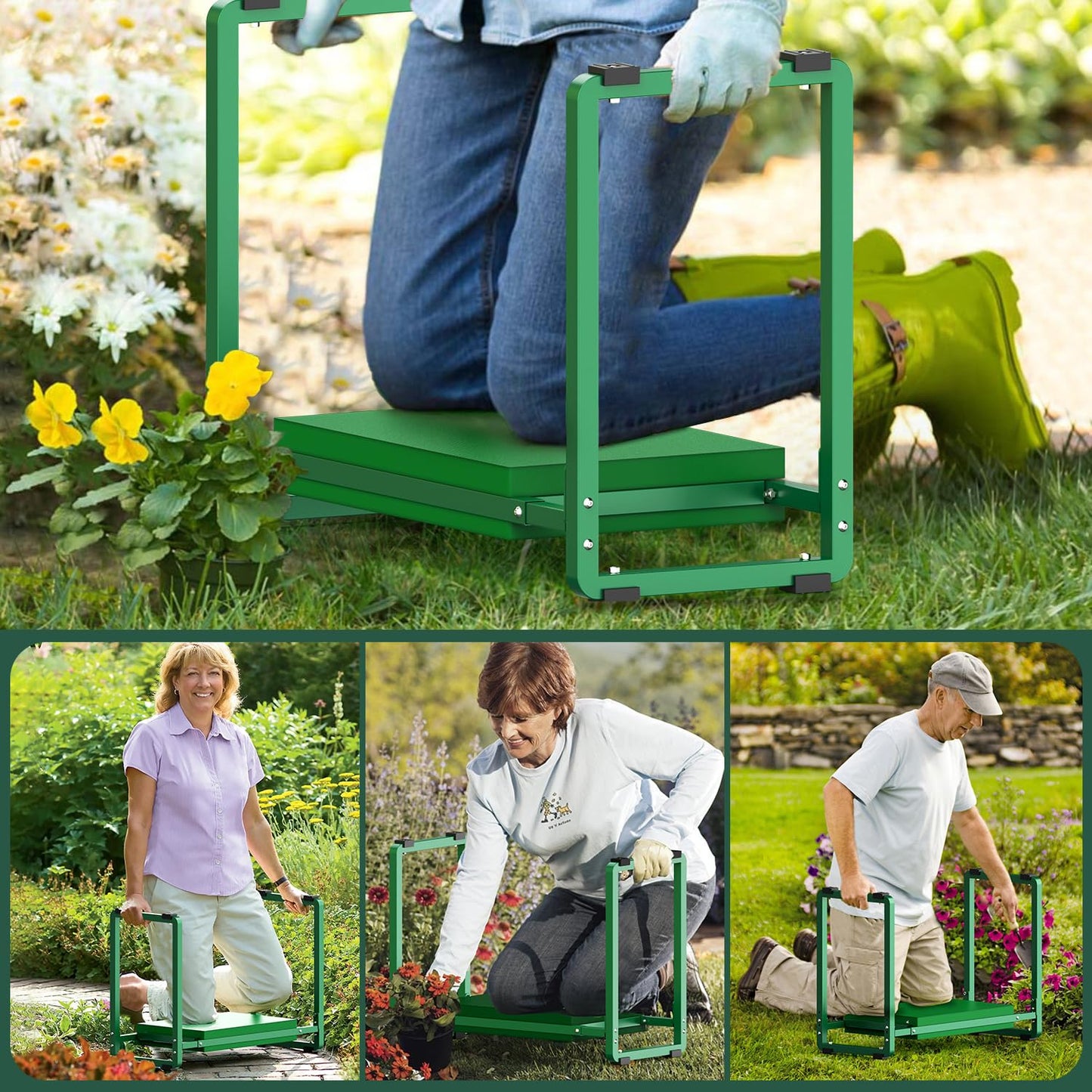 FLINTER Garden Kneeler and Seat, 10.2" Wider Heavy Duty Thick Gardening Bench for Kneeling and Seat - Multifunctional Kneeler Bench, Gardening Gifts for Women, Seniors Grandparents, Green