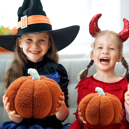 Kajaia 4 Pcs Pumpkin Throw Pillow Cushion 3D Thanksgiving Pumpkin Pillow Halloween Sherpa Fall Pumpkin Toy Fluffy Stuffed Pillow Kids' Plush Toy Pillow,11 Inches, 7 Inches (Brown)