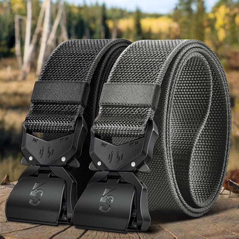 KEMISANT Men Tactical Belt,Stretch Nylon Belt Adjustable for Rigger Military Heavy Duty Work 1.5"-Quick Release(Black/Light Gray,28"-32" Waist Adjustable)