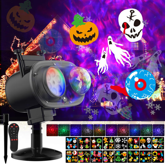 Halloween Decorations Projector Lights,Outdoor Christmas Holiday Projector with Remote Control Timer, 26 HD Effects (3D Ocean Wave & Patterns) Waterproof Landscape for Halloween Party Decorations