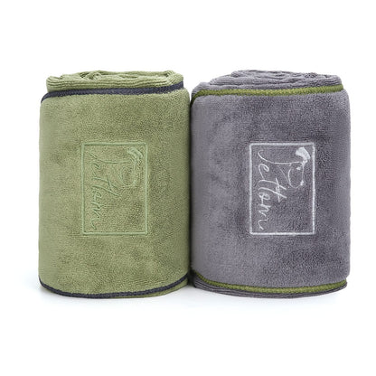 PETTOM Dog Towels for Drying Dogs 2 Pack, Dog Drying Towel with Hand Pockets, Super Absorbant Microfibre Pet Towels for Dogs Puppys Cats, Pet Shower Bath Towel Machine Washable, Grey and Green