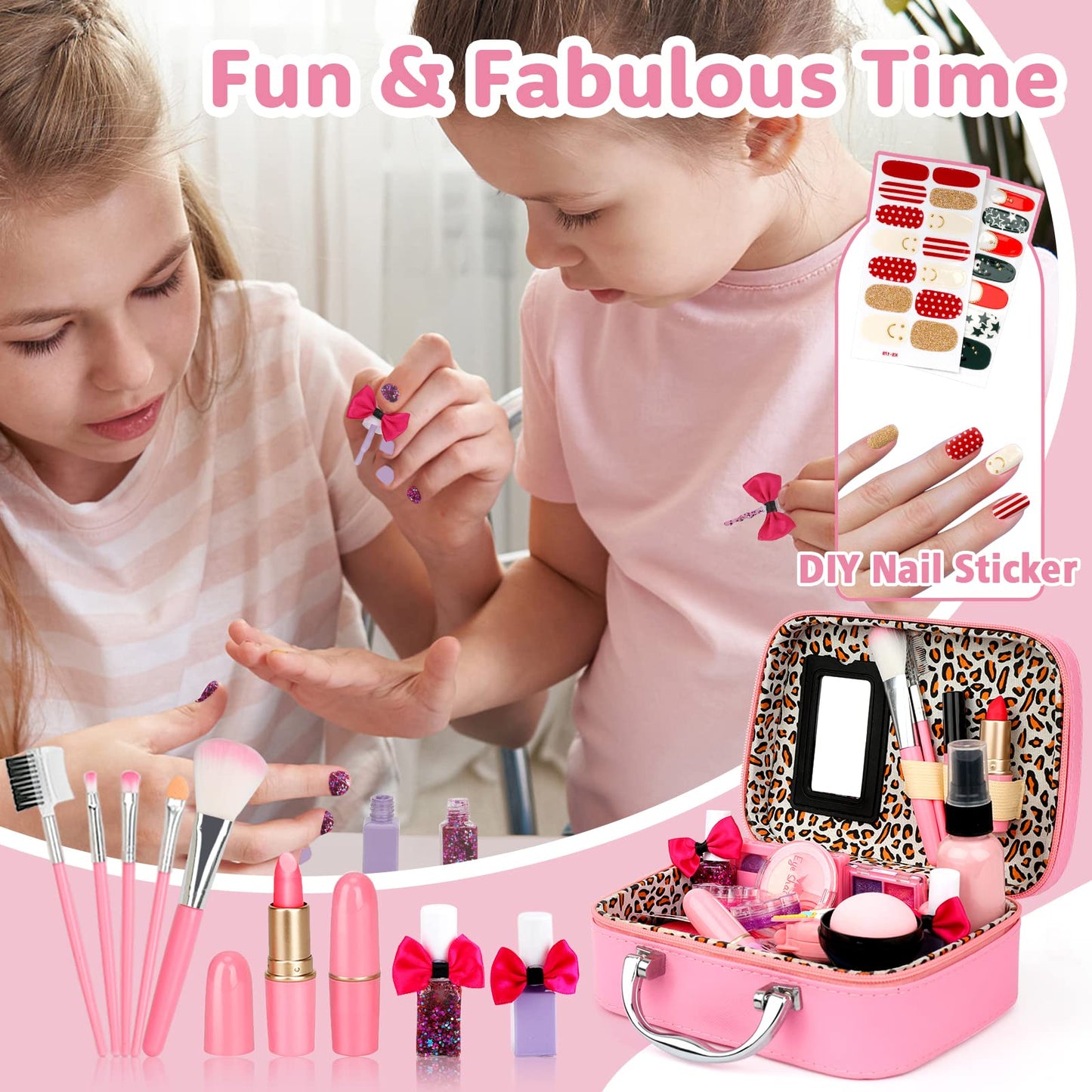 Flybay Kids Makeup Sets for Girls, Children’s Washable Makeup Kit Girl Toys, Pretend Play Girls Make Up Set with Realistic Tools Christmas Birthday Gifts for Girl Ages 4-9