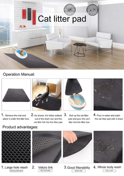 Cat Litter Box Mat Litter Double-Layer Design Waterproof Urine Proof Material, Easy Clean and Floor Carpet Protection Best Scatter Control Easy to Clean, Soft on Paws Cat Tray Mat (Small) (S (Pack of 1))