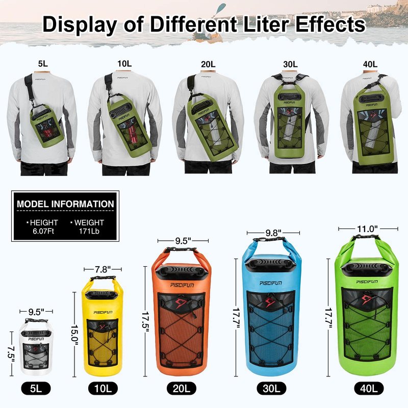 Piscifun Dry Bag, Waterproof Floating Backpack 10L with Waterproof Phone Case for Boating, Kayaking, Fishing, Yellow 10L