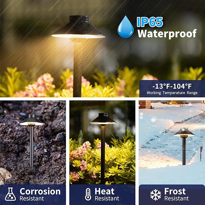 Gardenreet Brass Low Voltage Path Lights - 12V LED Landscaping Pathway Lamp IP65 Waterproof, Wired Walkway Lighting Outdoor, Black for Lawn Backyard with 3W 4000K Neutral White G4 Bulb (8 Pack)