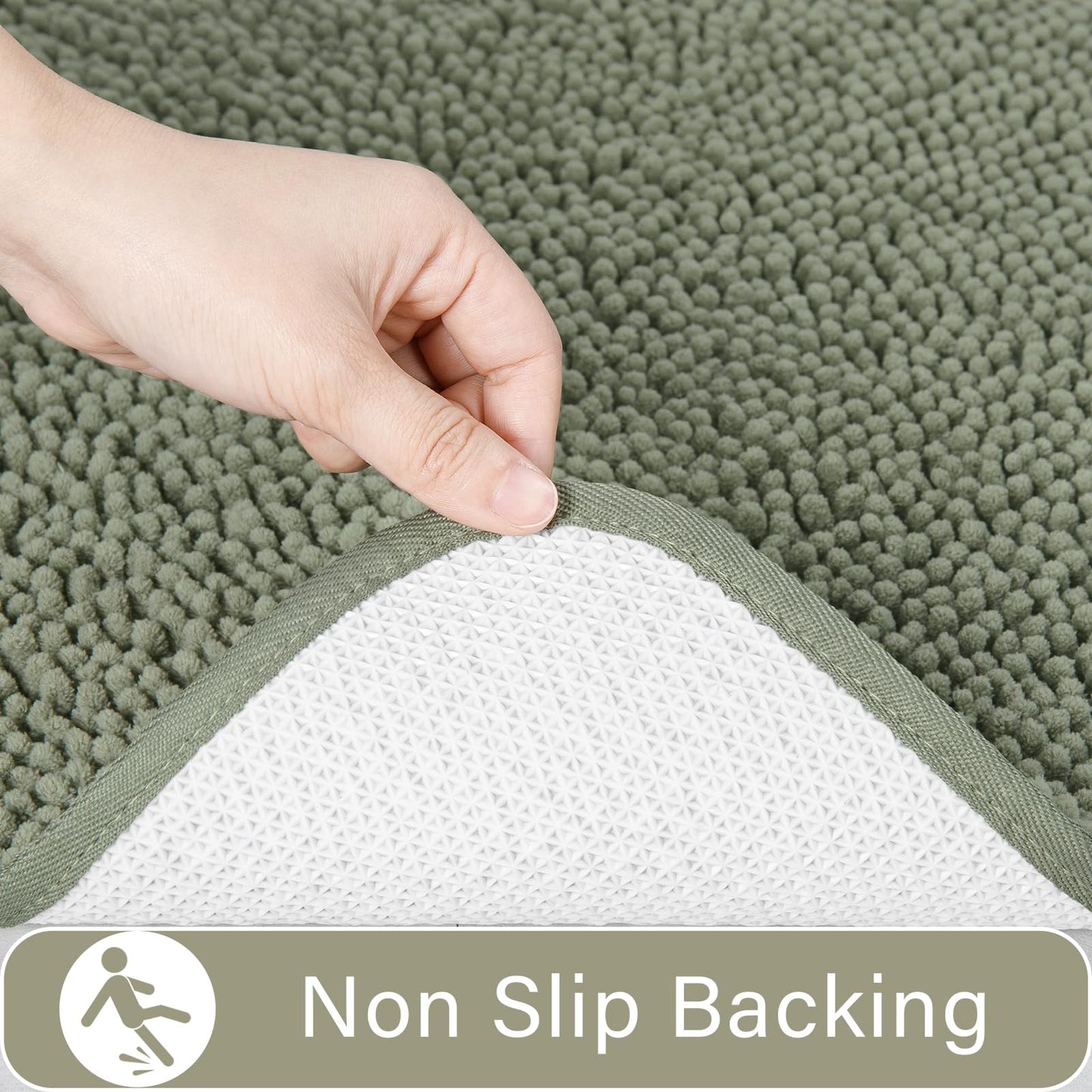 LOCHAS Bathroom Rugs Sets 2 Piece, Soft Non Slip Bath Mat Set, 20''x20'' U-Shaped Toilet Rug and 34''x21'' Sage Green Bath Rugs, Washable Absorbent Chenille Toilet Rug Set for Bathroom, Shower