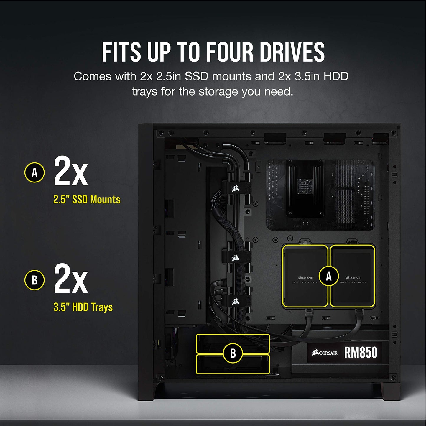 Corsair 4000D AIRFLOW Tempered Glass Mid-Tower ATX Case - High-Airflow - Cable Management System - Spacious Interior - Two Included 120 mm Fans - Black