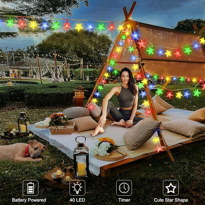 echosari Christmas Star String Lights Battery Powered Fairy Light for Christmas New Year Kids Bedroom Wedding Party Decor (Multicolor)