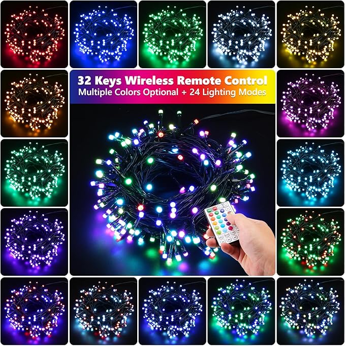 iBaycon Color Changing Christmas Lights, 33FT 100 LED RGB Christmas String Lights Outdoor, Fairy Twinkle Tree Lights with Remote Timer Plug in for Xmas Room Indoor Party Holiday Decorations