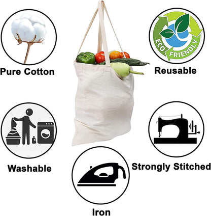 CENTRIX Natural Cotton 10 pack 15 X 16 inch reusable grocery bags, 5.5 oz cotton canvas tote, eco friendly super strong washable great choice for promotion branding and gift
