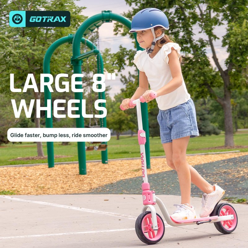 Gotrax KS8 Kick Scooter for Kids 5+, Large 8" Wheels and Height Adjustable Handlebar, Sturdy Wide Deck & Rear Brake, Detachable for Easy Storage, 2 Wheels Scooter for Kids, Teens, Child Safety, Pink