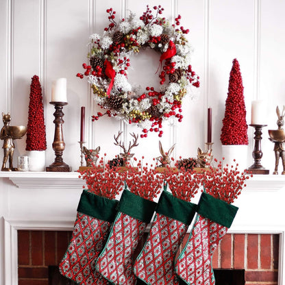 Trimgrace 12 Pack 14" Christmas Ornament Artificial Red Berry Stems Fake Holly Berry Picks for New Year Holiday Christmas Tree Vase DIY Wreath Crafts Home Decor