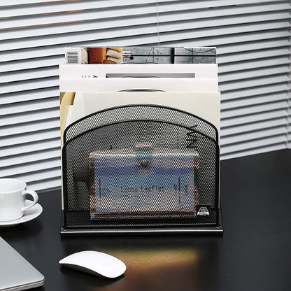 Delifox Inclined Desk File Organizer, 5-Section Vertical File Folder Holder Stand Metal Rack File Sorter for Office Classroom Desktop Organization (Black, 1Pack)