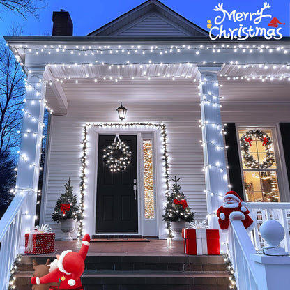 JMEXSUSS 200 LED White Christmas Lights Outdoor, 66ft Connectable Christmas Tree Lights Indoor Green Wire, 8 Modes Waterproof Twinkle String Lights Plug in for Wedding Party Xmas Decorations