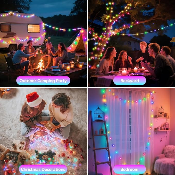Lakumu 2-in-1 Rechargeable Fairy Lights Battery Operated, 66FT(2×33) Twinkle Lights with Remote & Timer, 200 LED String Lights for Bedroom Waterproof Outdoor Camping, Christmas Decorations Multicolor