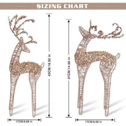 ZHANYIGY 2pc Set White Pearl Champagne Winding for Standing Reindeer Decorations Christmas Reindeer Figurine Table Desk Decorations Glittering Xmas Holiday Party Supply