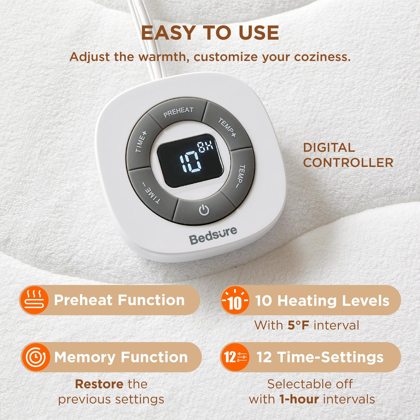 Bedsure Heated Mattress Pad King - Bed Warmer with Memory & Preheat Functions, 12-Hour Auto Off & 10 Heat Settings, Dual Controllers, Fast Heating, Brushed Electric Mattress Pad King, 78"x80"