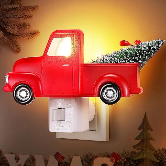 Christmas Red Truck Night Light Plug-in, 120V C7 LED Wall Nightlight Decoration for Bedroom, Bathroom, Kitchen, Hallway, Stairs