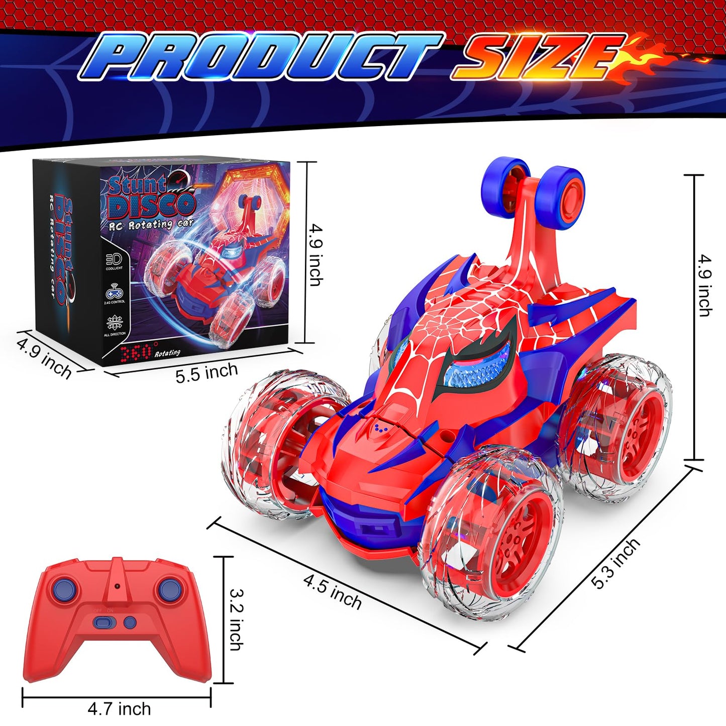 Mafbeanl Remote Control Car Stunt RC Cars 360° Rotating with 2.4GHz Rechargeable Wheel Lights Toys Car Gift for Boys 3 4 5 6 7 8 9 10 11 12 (Red)