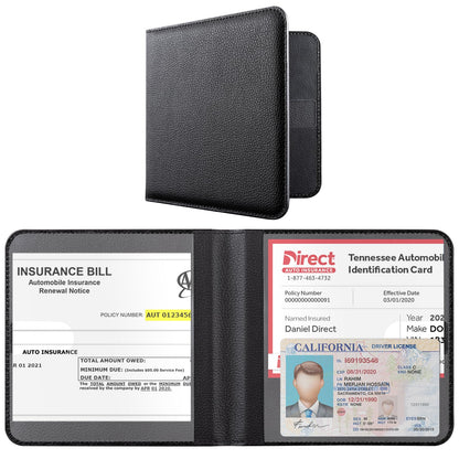 CoBak Car Registration and Insurance Holder - Men and Women Small Lightweight Vehicle Glove Box Car Organizer, Auto Truck Comparment Accessories Case for Essential Document, Driver License (Black)