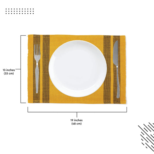Encasa Ribbed Table Placemats (Set of 6) - Ladder Yellow | 46x32 cm | Over 20 Modern Colors & Woven Designs - Washable Cloth Place Mats
