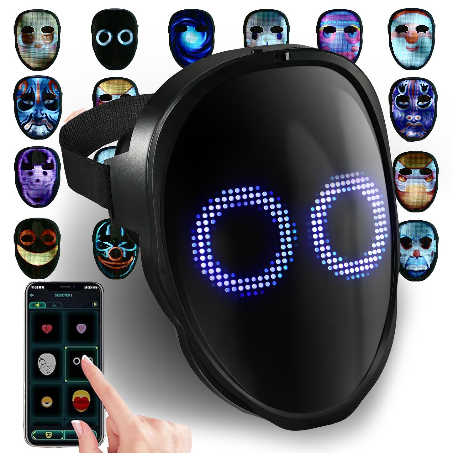 AIGLUN LED Face Transforming Mask with Gesture Control Fun - Cool stuff Halloween Cosplay and Christmas Parties