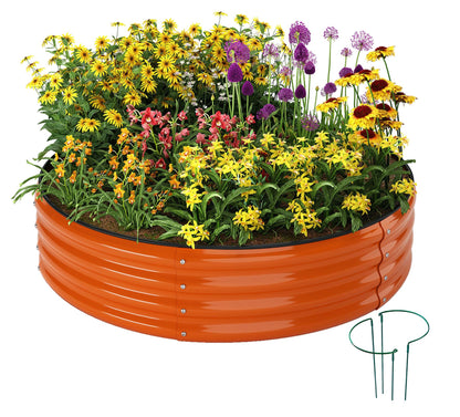 Galvanized Metal Planter Round Raised Garden Bed Kit for Gardening Outdoor，2x2x1ft Grow Garden Box Raised Flower Bed，Round Galvanized Planter Outdoor Metal Fire Pit Ring