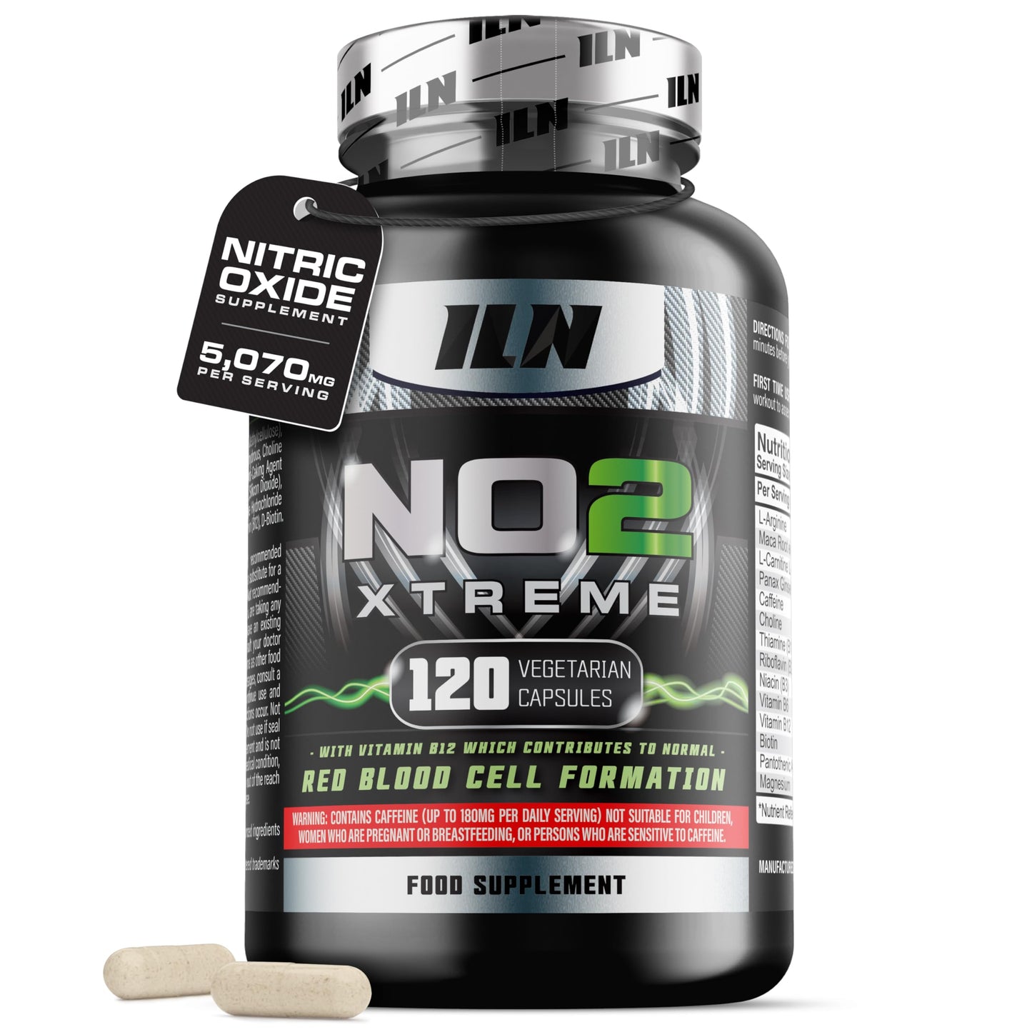 NO2 Xtreme – High Strength 5,070mg Nitric Oxide Supplements for Men & Women – Nitric Oxide Booster Pre Workout Tablets with L Arginine (120 Vegetarian Capsules)