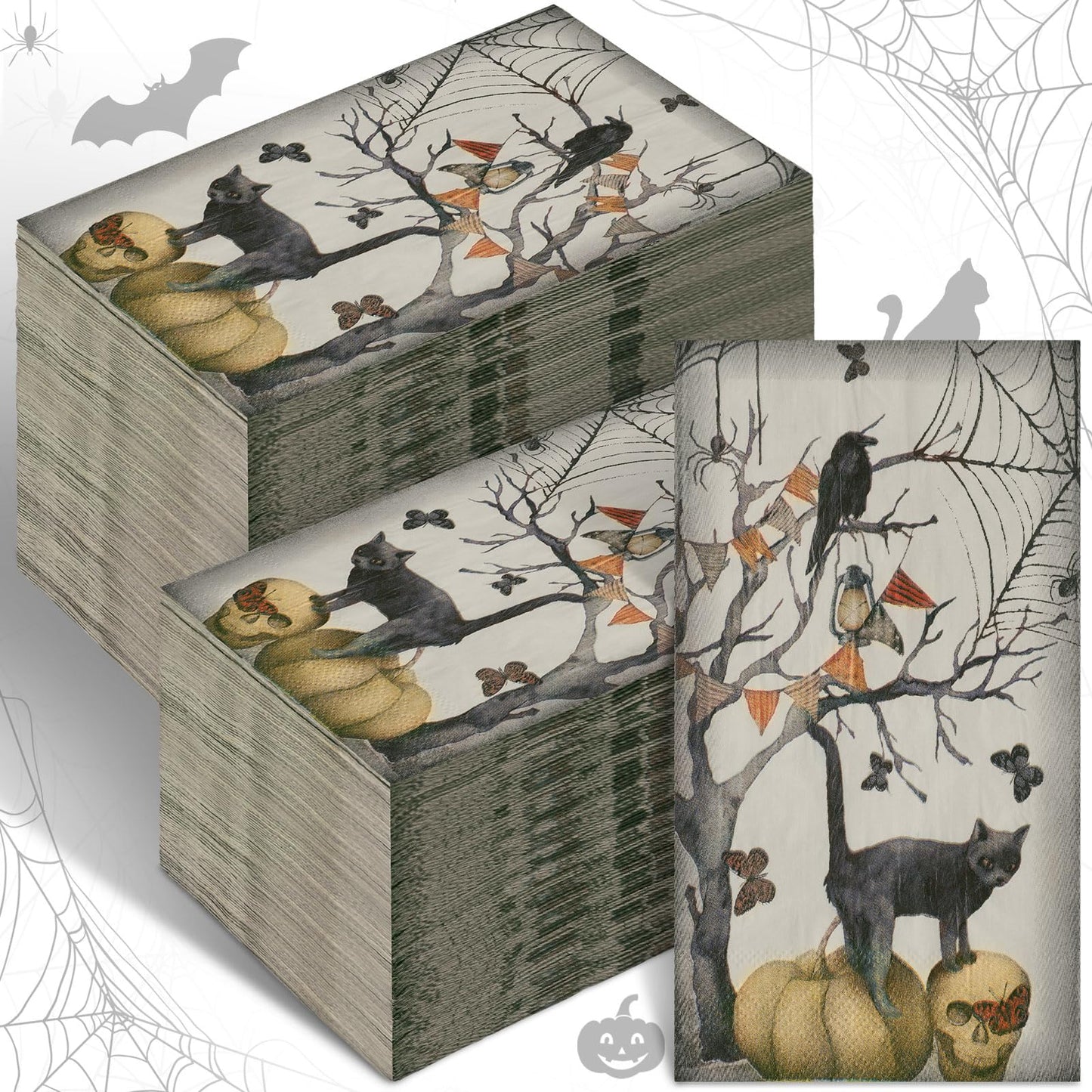 Seajan 200 Pcs Raven and Cat Paper Guest Napkins Disposable Hand Towels for Bathroom Paper Disposable Guest Towels Napkins for Spring and Summer Wedding Bathroom Birthday Dinner Party